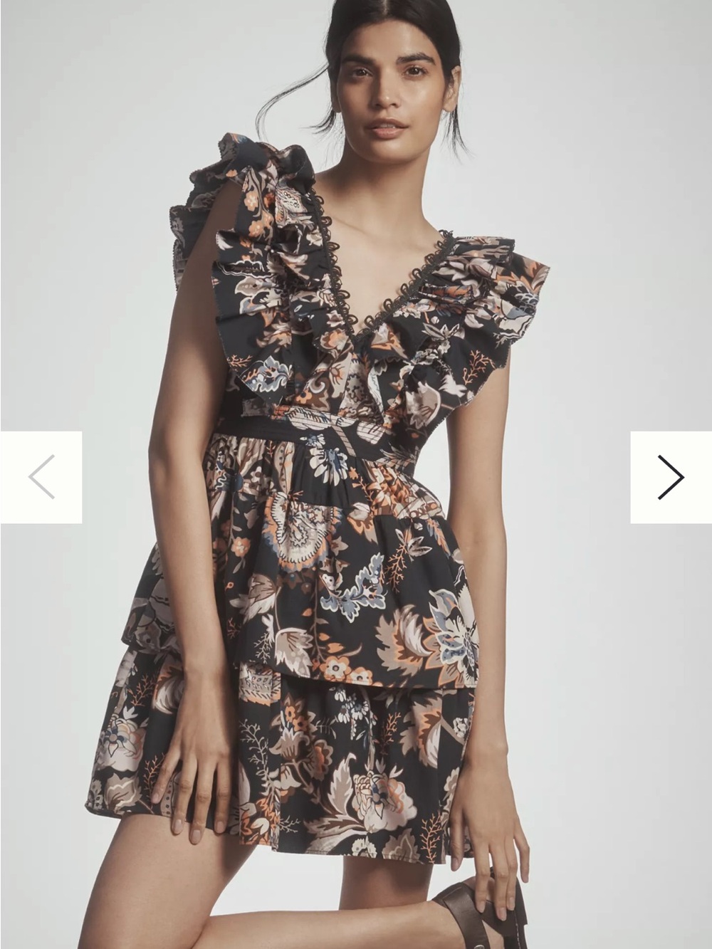Anthropologie Sleeveless Ruffled A-Line Mini Dress In Navy Floral